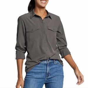 Eddie Bauer Ladies' Departure 2.0 Classic Fit Dark Gray Button Down Top sz Med
